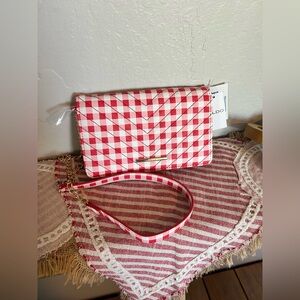 New ALDO Red Gingham Crossbody Bag quilted mini chevron pattern